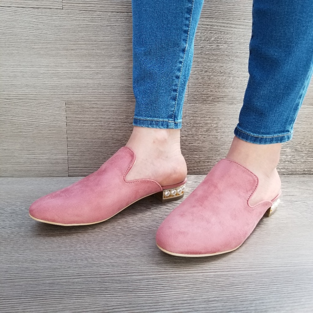 Suede Slip On Loafer Mule Pearl Accents on Heel-A - Picture 7 of 7